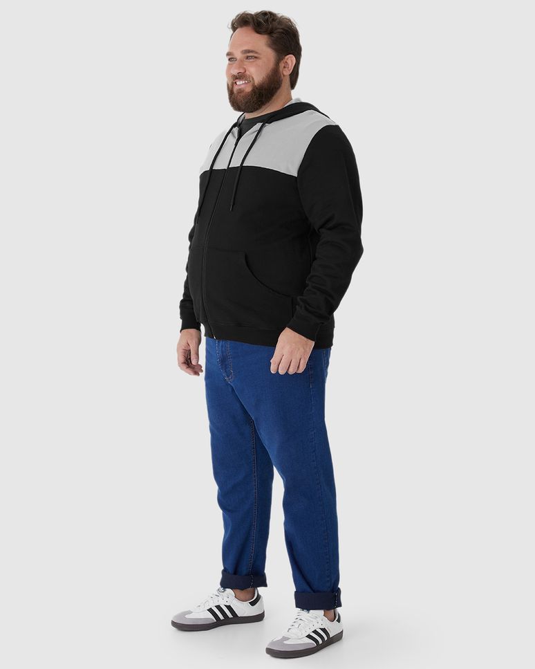 Jaqueta Masculina Plus Size Bicolor Em Moletom Flanelado
