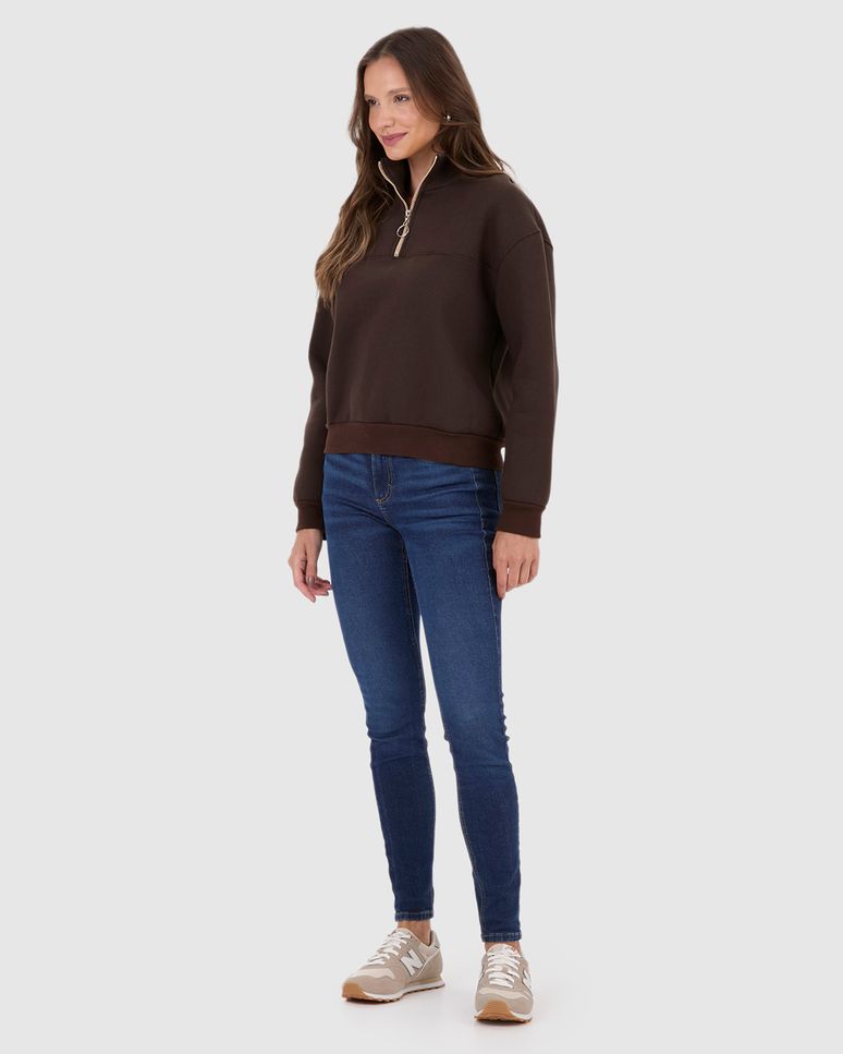 Blusão Feminino Abertura Decote Com Zíper Em Moletom Premium