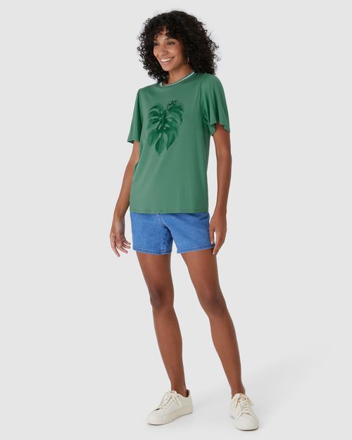 Camiseta Feminina Gola Retilínea Ilustração Frontal Em Viscose Stretch