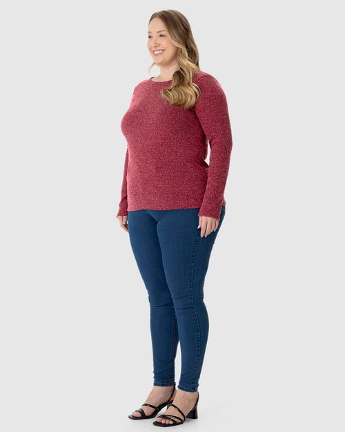 Blusa Feminina Plus Size Decote Canoa Em Tricô Rajado Flanelado