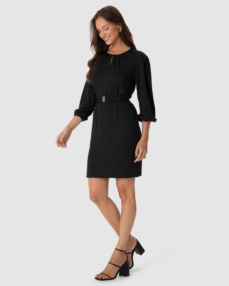 Vestido Amplo Feminino Manga Longa Com Cinto Em Viscose Stretch