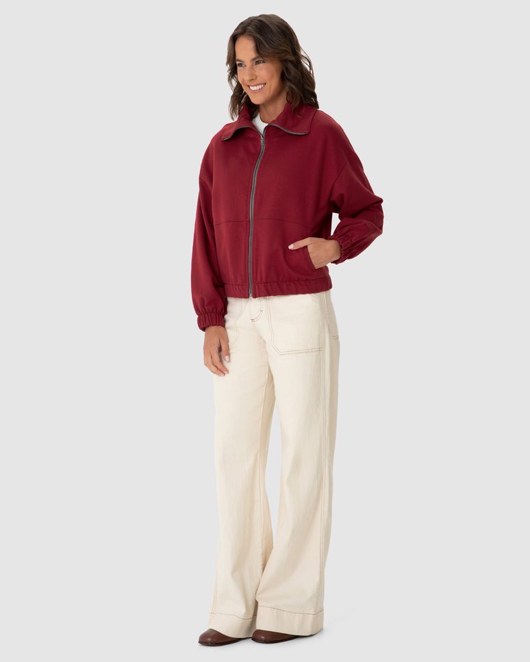 Jaqueta Feminina Bomber Gola Diferenciada Em Moletom Flanelado