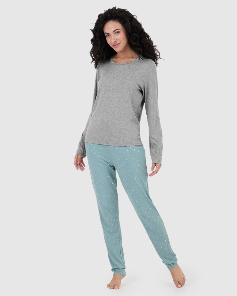 Blusa Feminina De Pijama Manga Longa Em Viscose Stretch