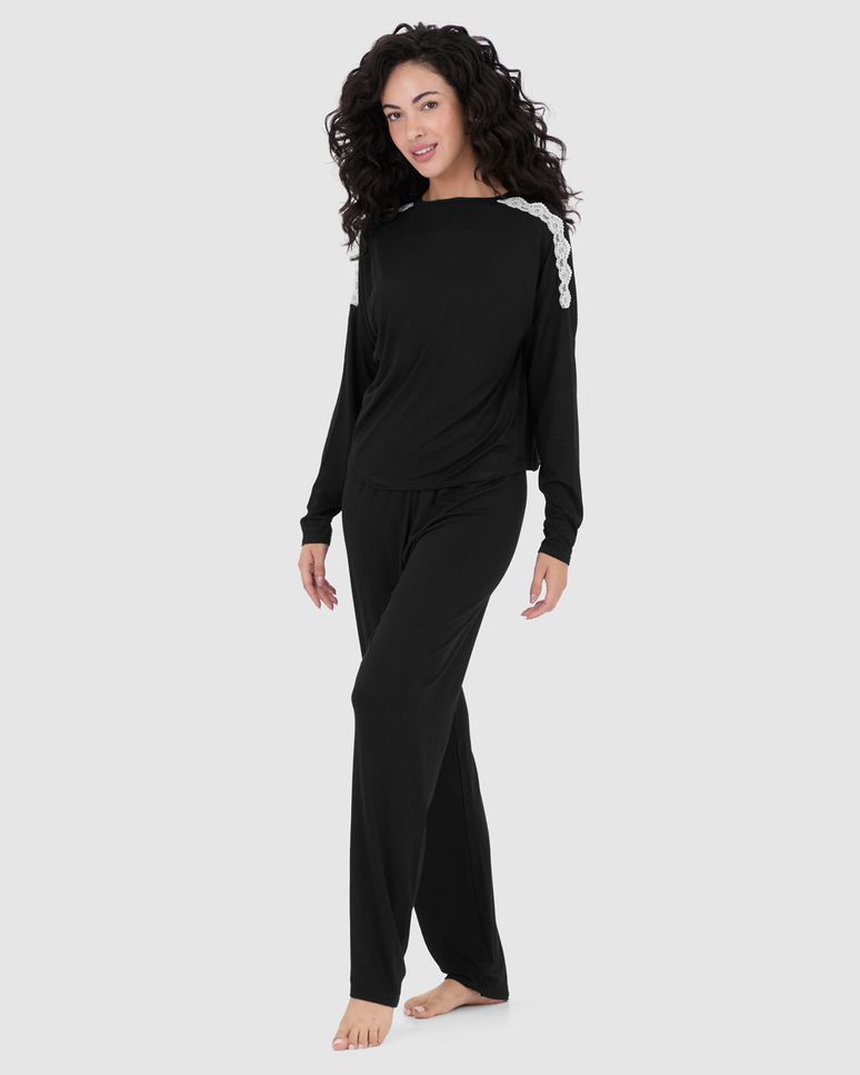 Pijama Feminino Blusa Ombro Com Detalhe Renda Em Viscose Stretch