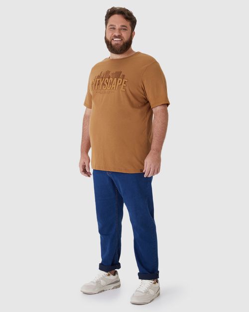 Camiseta Masculina Plus Size Cityscape Em Malha Algodão Comfy