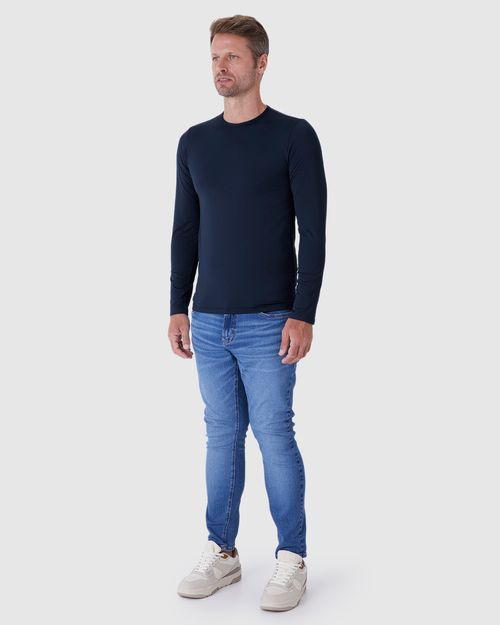 Camiseta Básica Masculina Decote Redondo Manga Longa Em Malha Térmica