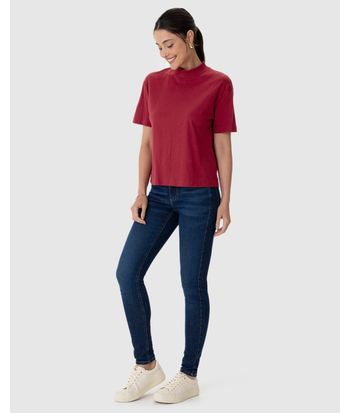 Blusa Básica Feminina Gola Alta Manga Curta Em Algodão