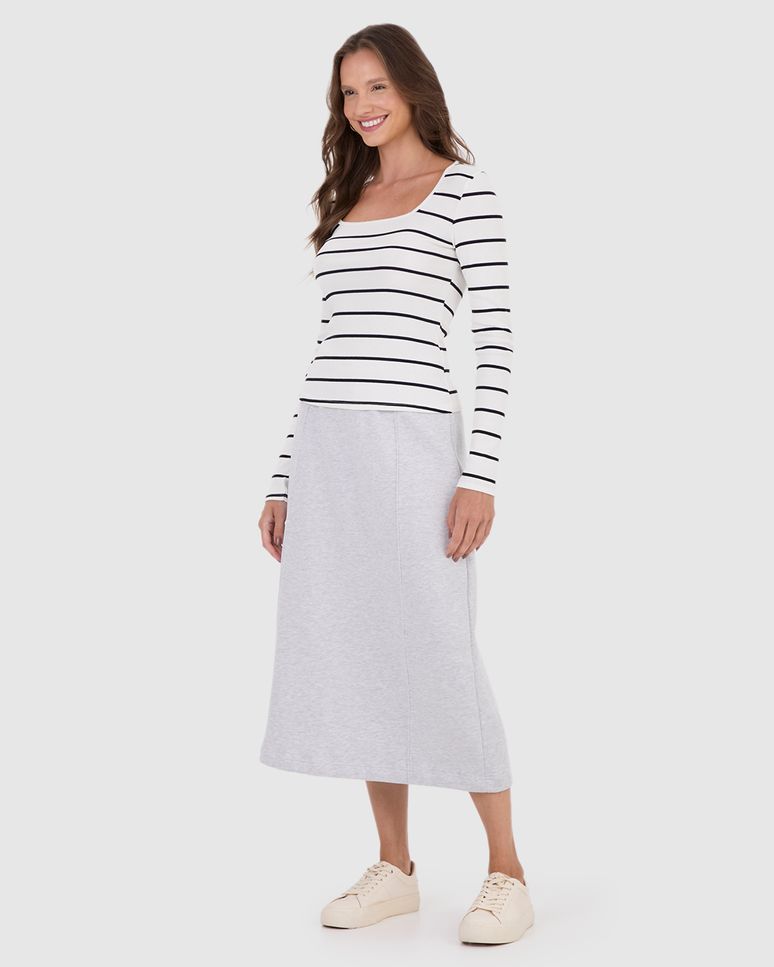 Blusa Feminina Justa Decote Quadrado Em Ribana Listrada