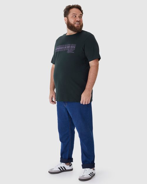 Camiseta Masculina Plus Size Manga Curta Estampa Frontal Em Algodão