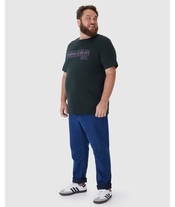 Camiseta Masculina Plus Size Manga Curta Estampa Frontal Em Algodão