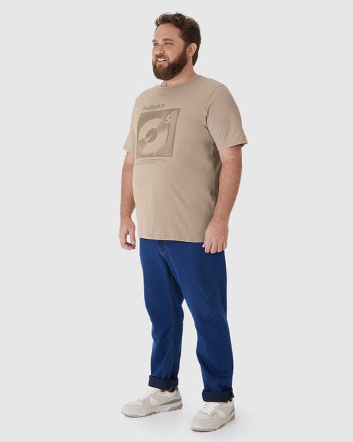 Camiseta Masculina Plus Size Manga Curta Estampa Frontal Em Algodão