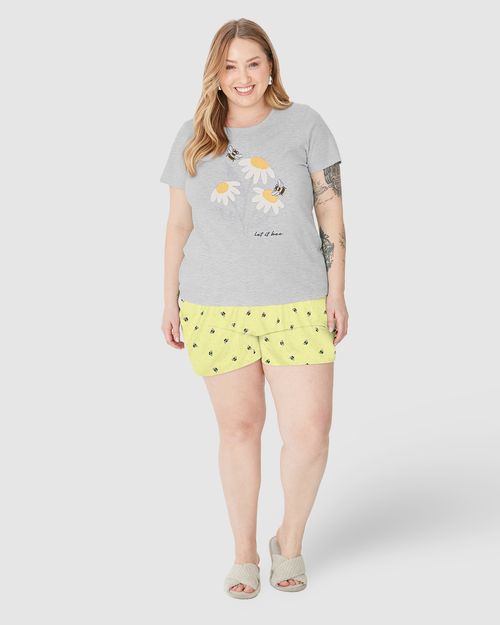 Pijama Feminino Plus Size Let It Bee Em Algodão