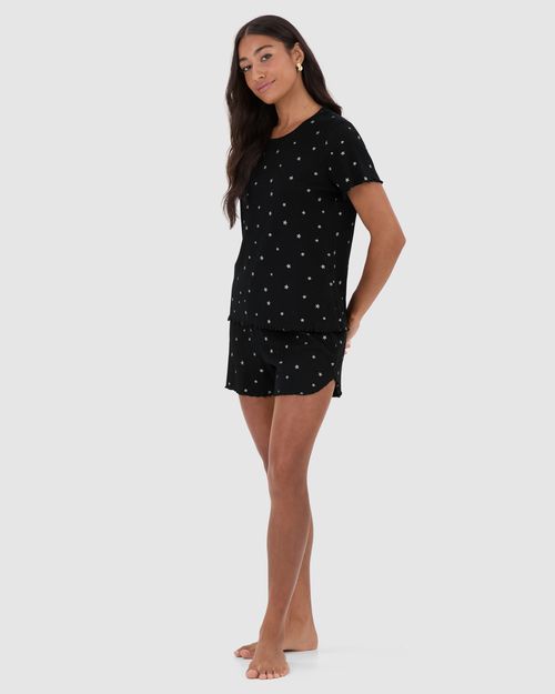 Pijama Feminino Blusa E Shorts Estampado Em Ribana