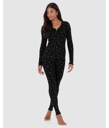 Pijama Feminino Blusa Decote V E Calça Estampada Em Ribana