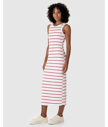 Vestido Midi Feminino Justo Em Ribana Listrada