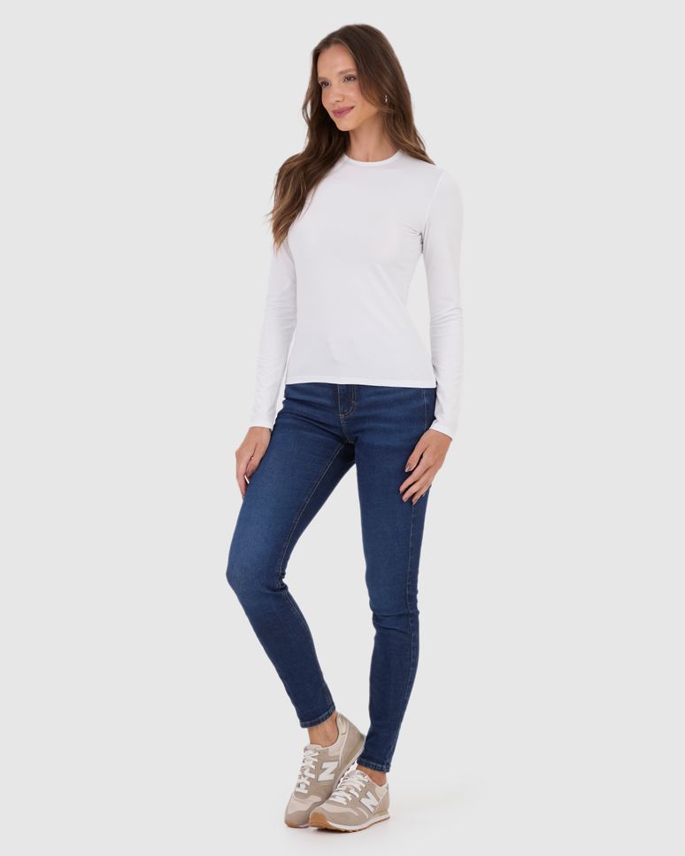 Blusa Básica Feminina Decote Redondo Manga Longa Em Malha Térmica
