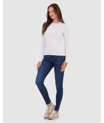 Blusa Básica Feminina Decote Redondo Manga Longa Em Malha Térmica