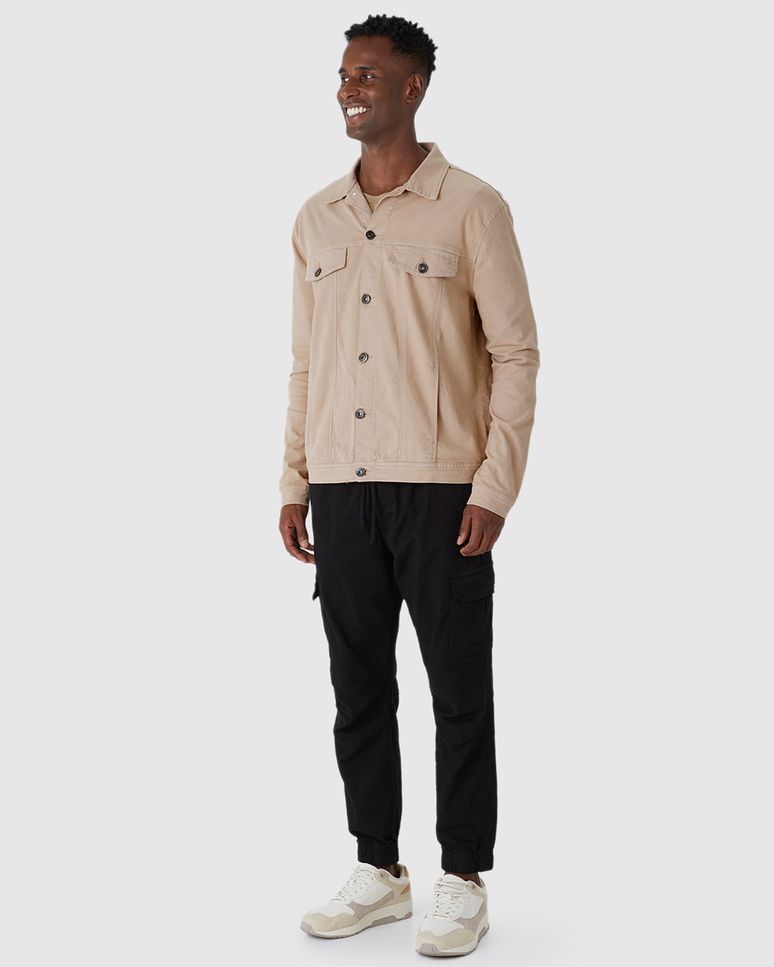 Jaqueta Masculina Tradicional Abotoamento Frontal Em Sarja Com Elastano