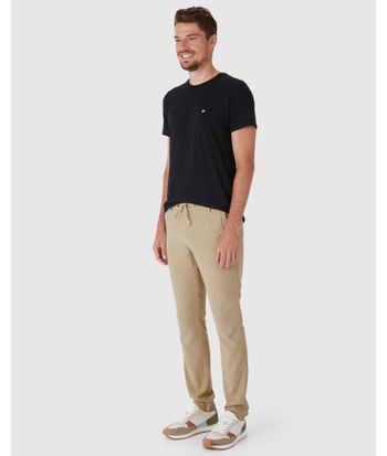 Calça Chino Masculina Cintura Média Com Cadarço Em Sarja Linho