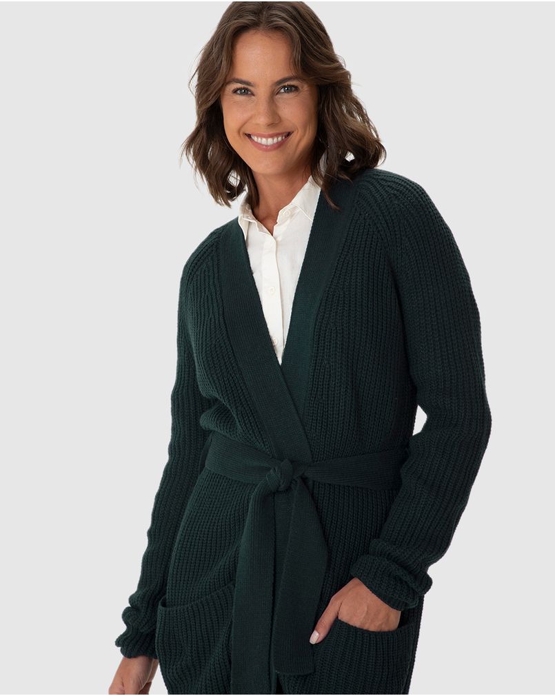 Cardigan Feminino Transpassado Com Cinto Em Tricô CINZA - Malwee