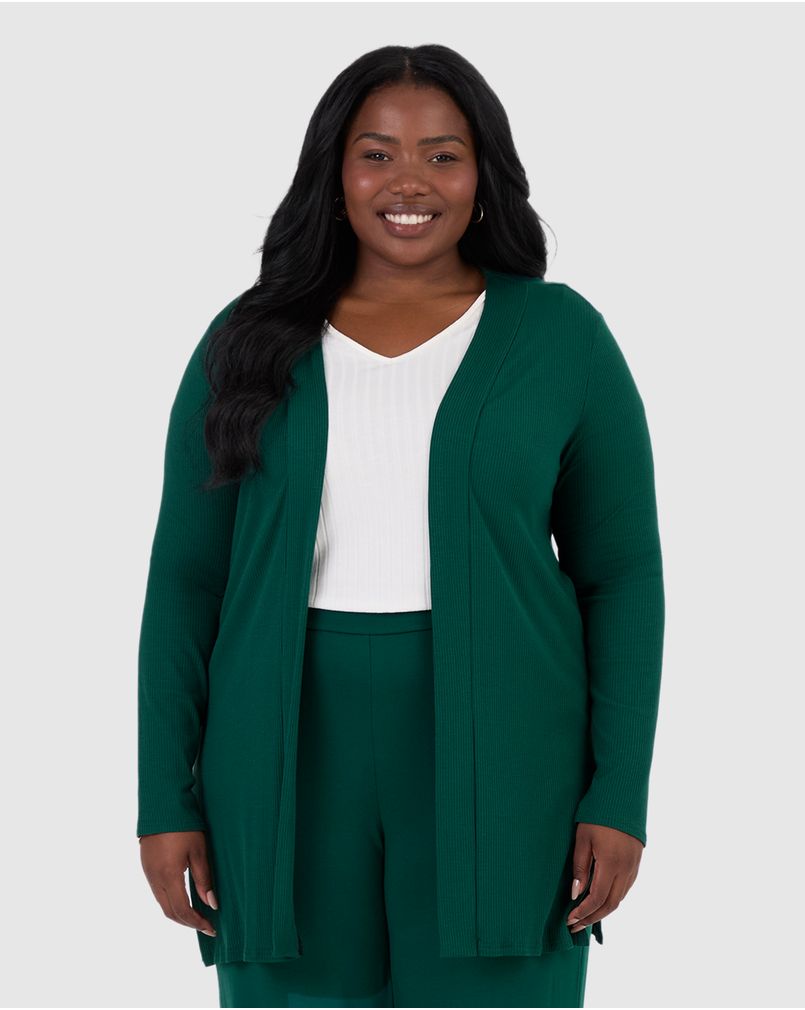 Cardigan Feminino Plus Size Amplo Em Malha Canelada De Viscose