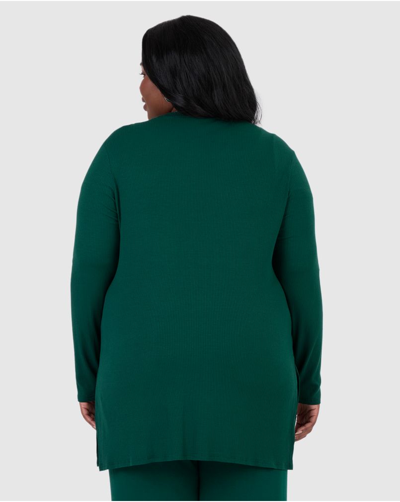 Cardigan Feminino Plus Size Amplo Em Malha Canelada De Viscose