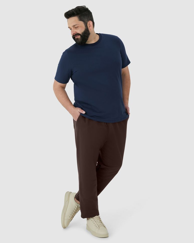 Calça Básica Masculina Plus Size Em Moletom Flanelado