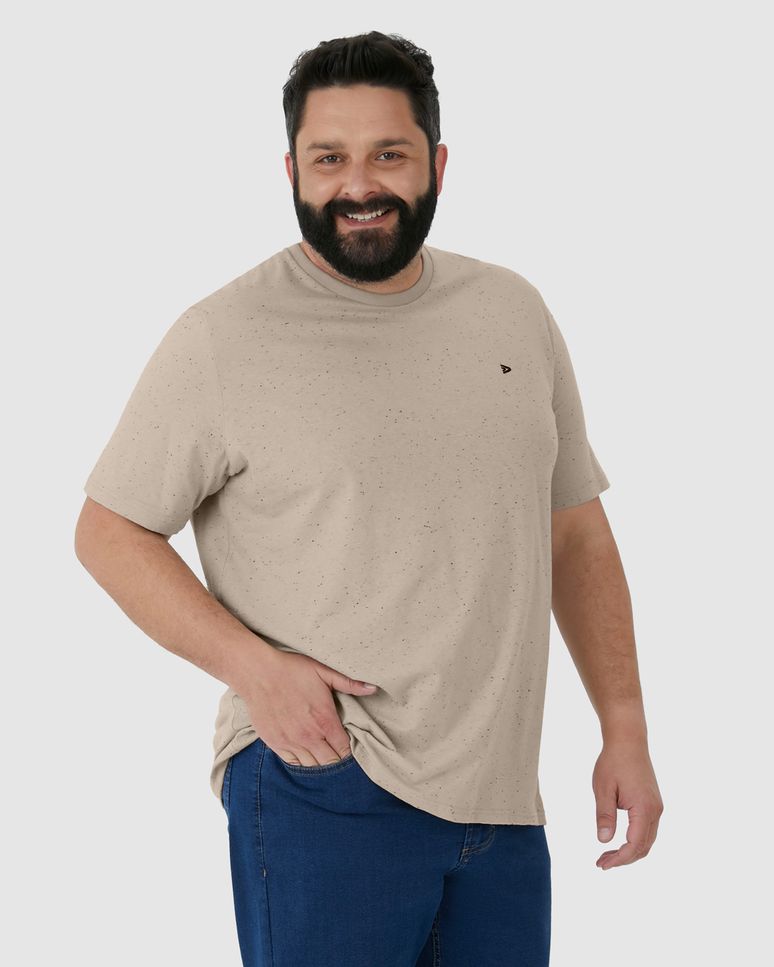 Camiseta Básica Masculina Plus Size Com Bordado Em Malha Botonê