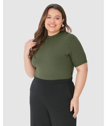 Blusa Feminina Plus Size Gola Alta Em Viscose Canelada