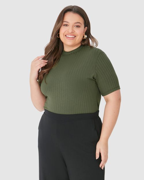 Blusa Feminina Plus Size Gola Alta Em Viscose Canelada