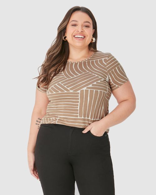 Blusa Feminina Plus Size Estampada Em Malha Viscolinho Stretch