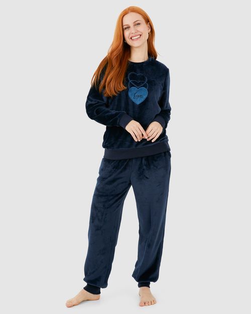 Pijama Feminino Blusão Manga Longa Love Em Fleece