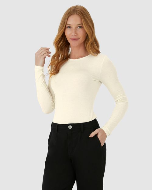 Blusa Feminina Justa Manga Longa Em Malha Viscolinho Stretch