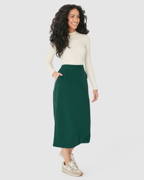 Saia Midi Feminina Fenda Costas Em Moletom Stretch Flanelado