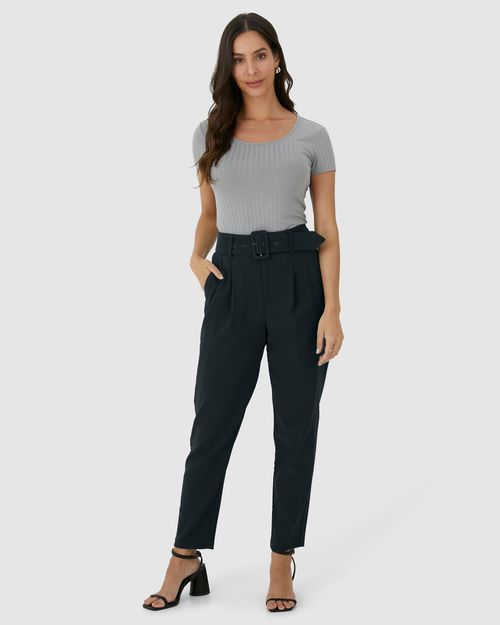 Calça Alfaiataria Feminina Com Cinto E Bolso Lateral
