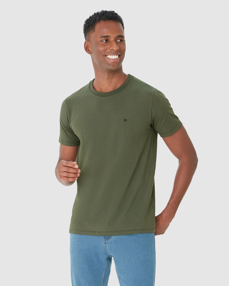 Camiseta Básica Masculina Bordado Peitoral Em Algodão