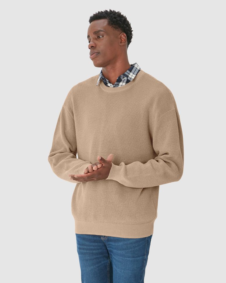 Suéter Masculino Gola Redonda Manga Longa Em Tricô Rajado