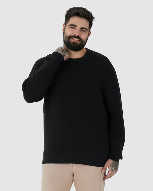 Suéter Masculino Plus Size Gola Redonda Manga Longa Em Tricô Rajado