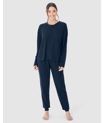 Pijama Feminino Blusa Manga Longa E Calça Em Tricô