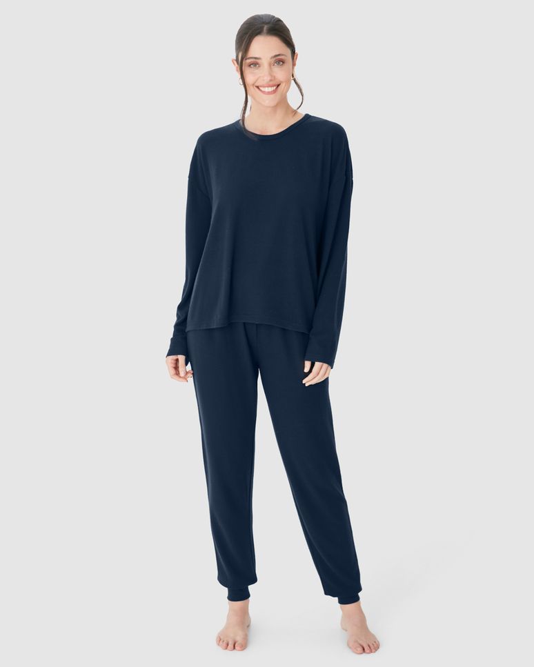 Pijama Feminino Blusa Manga Longa E Calça Em Tricô