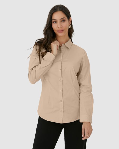 Camisa Básica Feminina Manga Longa Em Tricoline