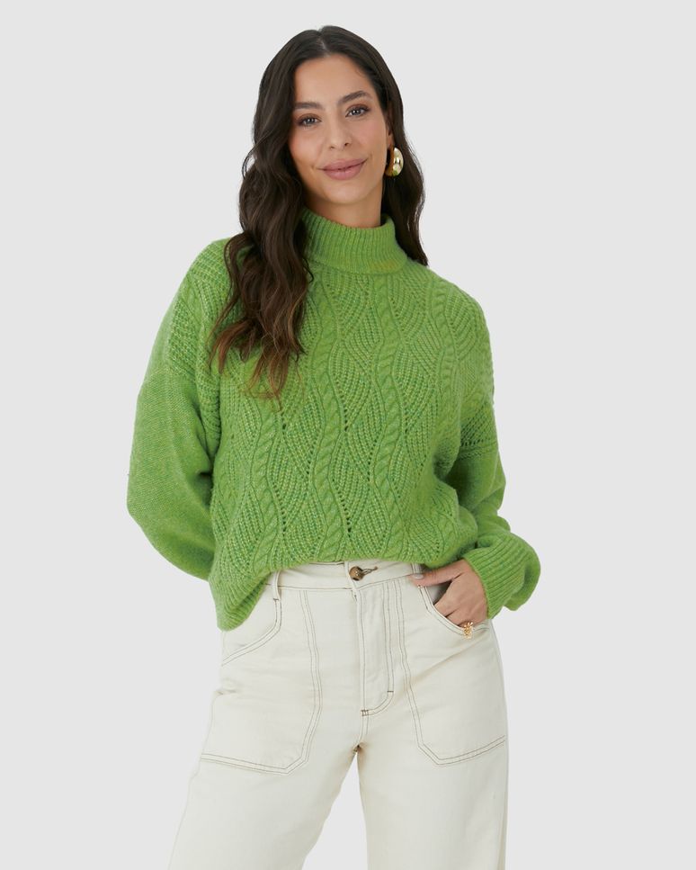 Suéter Feminino Manga Longa Cava Deslocada Em Tricô