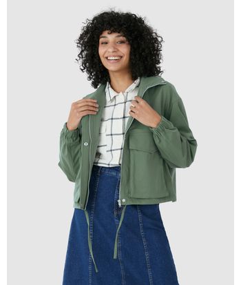 Jaqueta Feminina Bomber Bolso Utilitário Em Viscose Sarjada