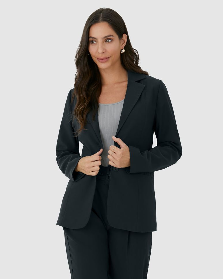 Blazer Feminino Alongado Em Tecido Viscose Com Elastano
