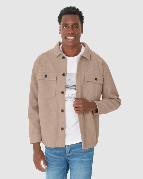 Jaqueta Masculina Estilo Camisa Bolso Funcional Em Lã Batida