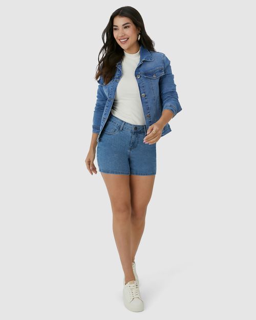 Bermuda Feminina Comfort Cintura Média Em Jeans Com Elastano
