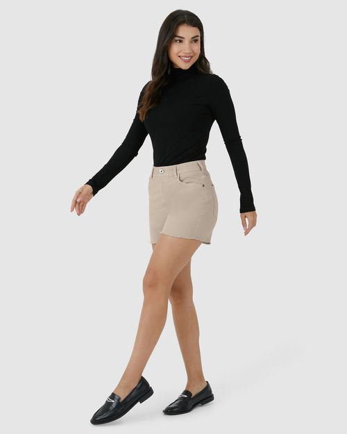 Shorts Feminino Comfort Barra Desfiada Em Sarja Com Elastano