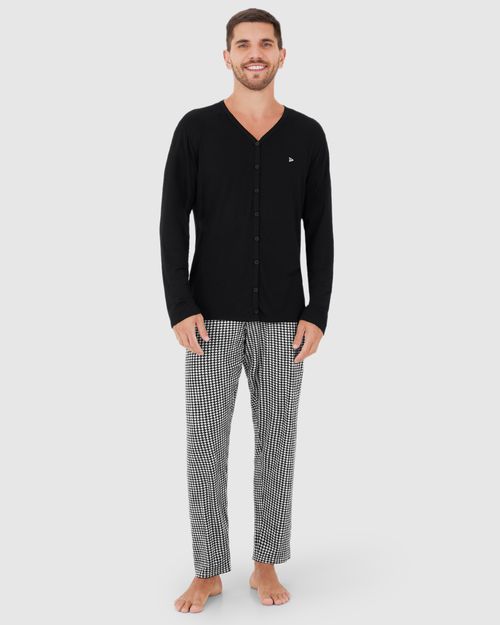 Pijama Masculino Camiseta Manga Longa Em Viscose Stretch
