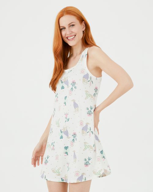 Camisola Feminina Sem Manga Estampada Em Algodão