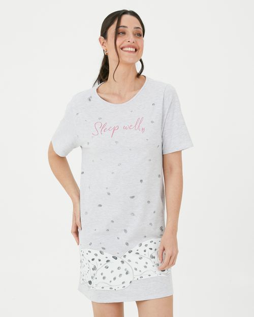 Camisola Feminina Manga Curta Estampada Em Algodão